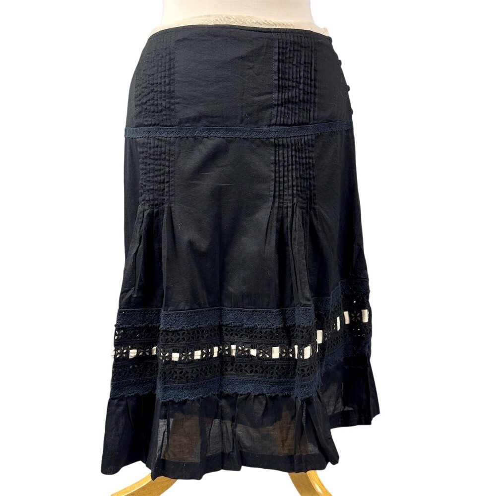 Stella Forest Skirt Womens Size 8-10 Cotton Black Midi A-Line Peasant Boho Lace